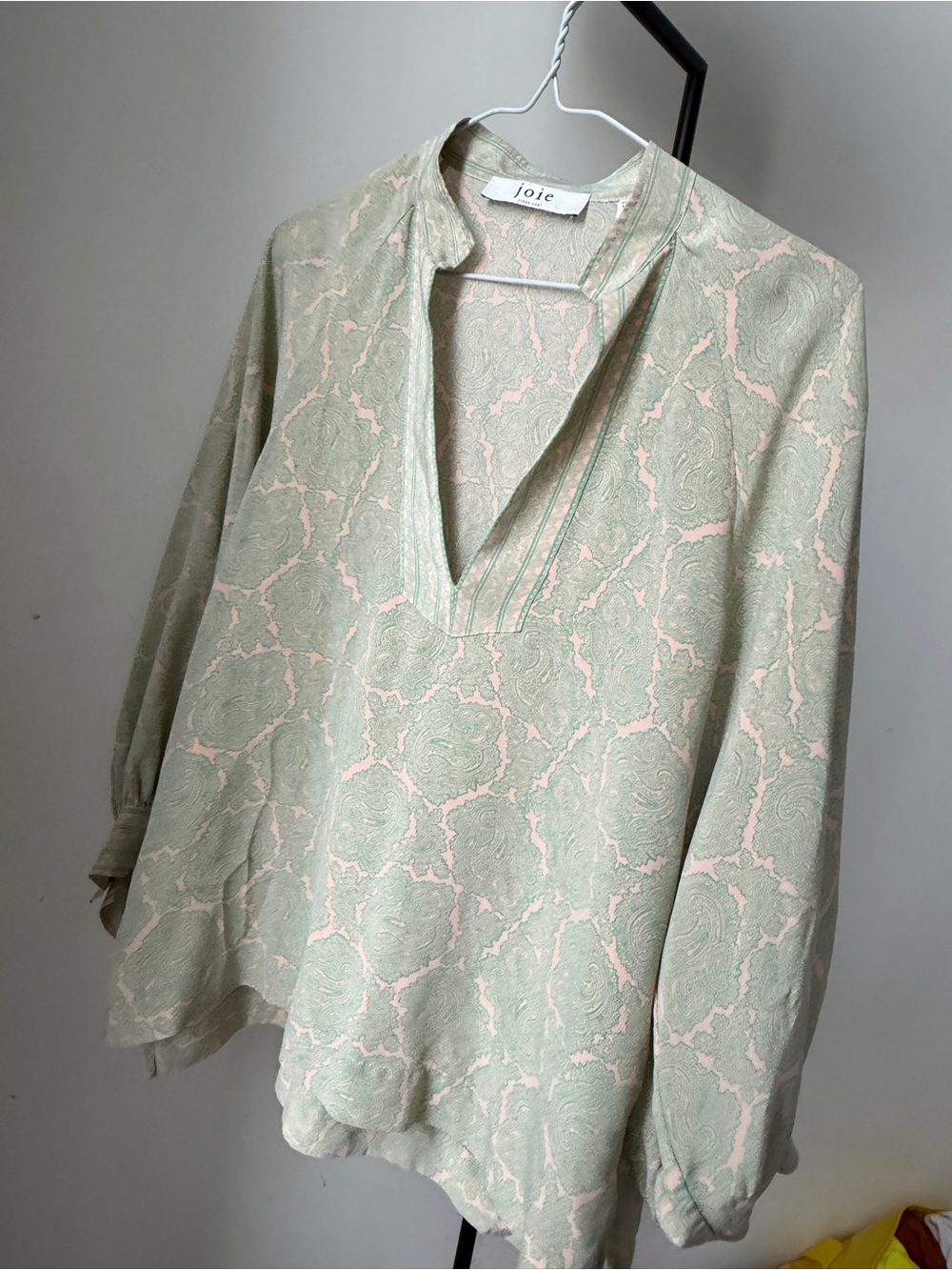 100% Silk Blouse in Mint & Blush Paisley Print